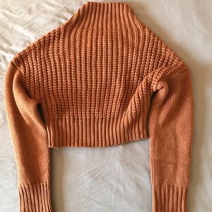 cropped mock neck knit sweater